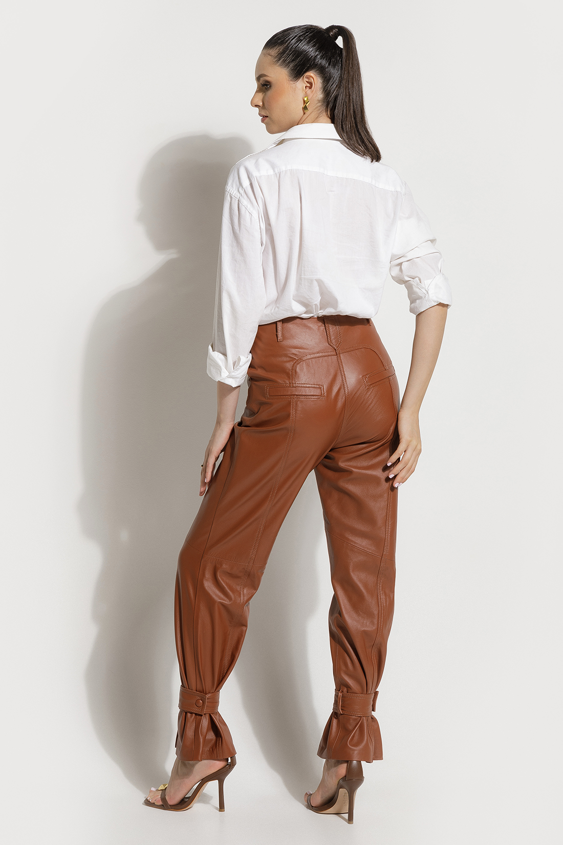 Calça de Couro Legítimo Leone Âmbar