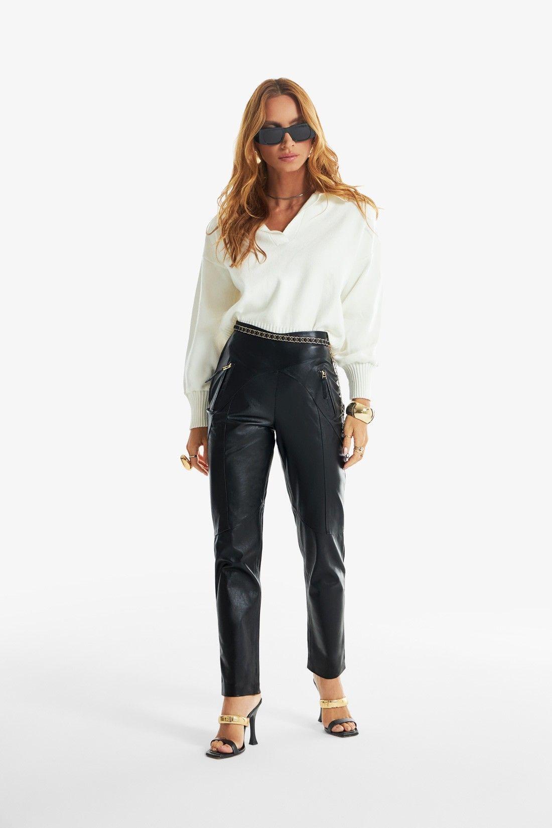Calça de Couro Legítimo Jolie Preto