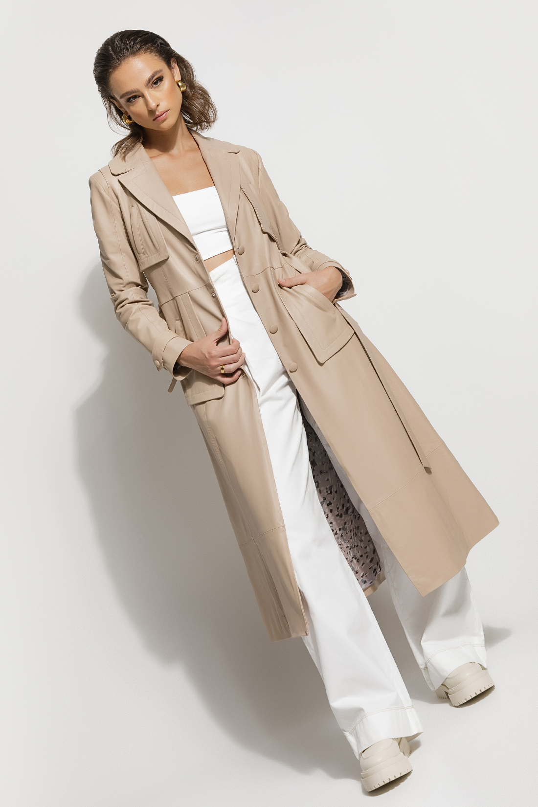 Casaco Trench de couro Clover