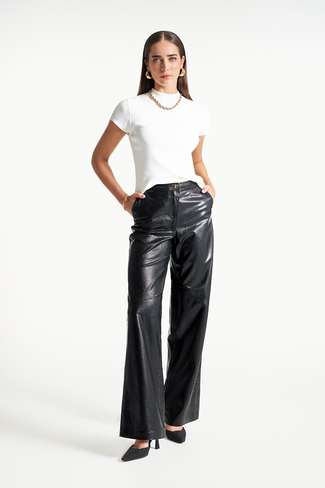 Calça de Couro Legítimo Dallas Preto Gretado