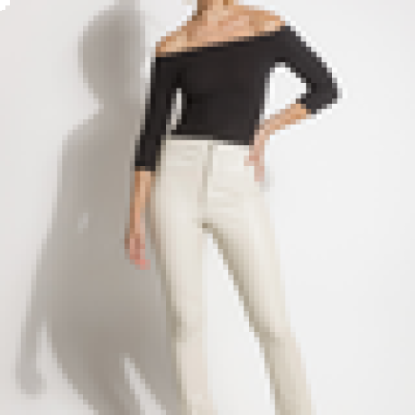 Calça de Couro Legítimo Stretch Jeanne Off-White